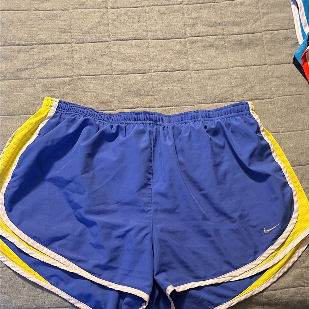 Nike Women's Athletic Shorts in Blue with Yellow Trim